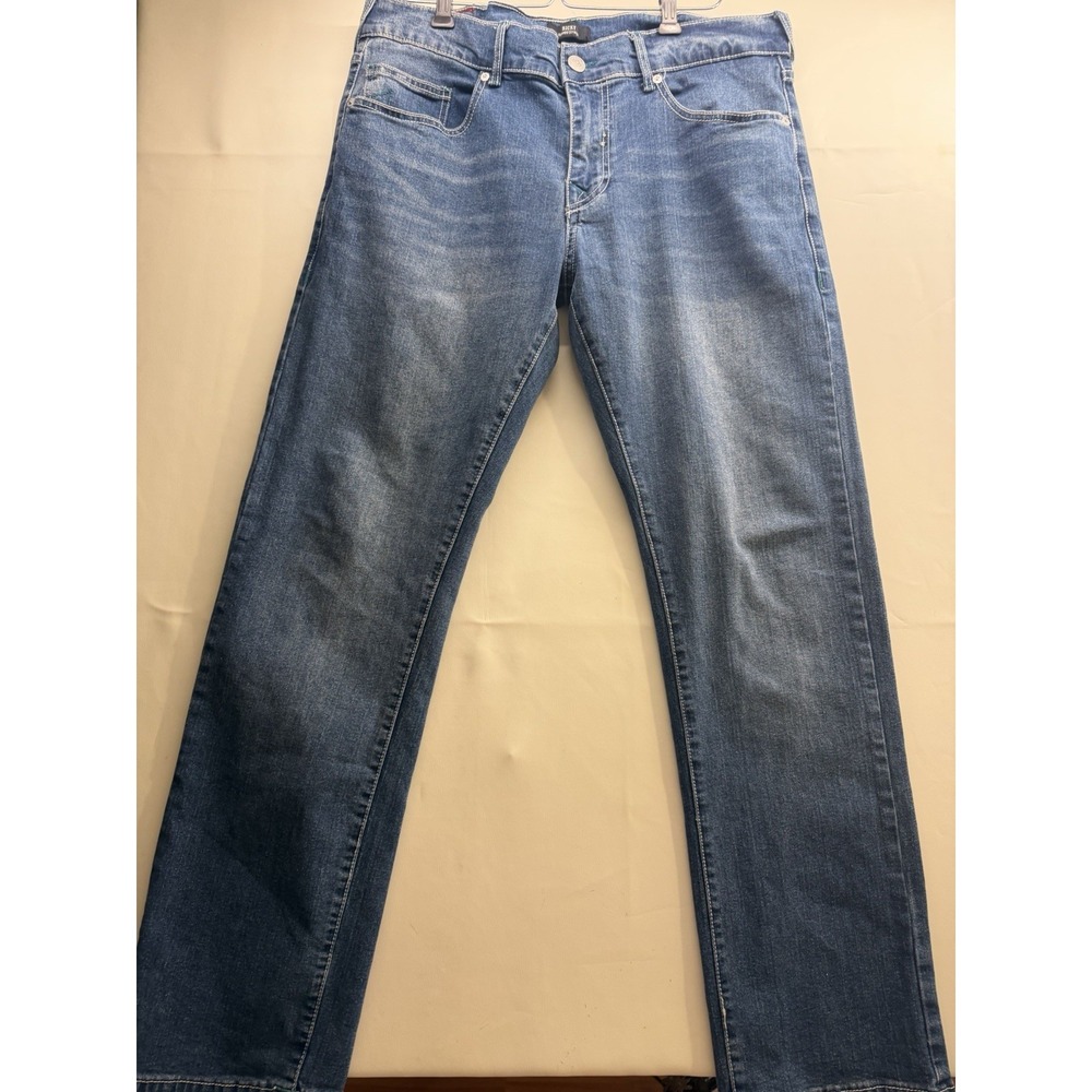 True Religion Ricky Relaxed Straight Blue Denim Jeans Green Horseshoe Stitching